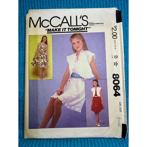 McCalls 8064 Sewing pattern girls apron dress bolero 1980s Size Small - Picture 1 of 5